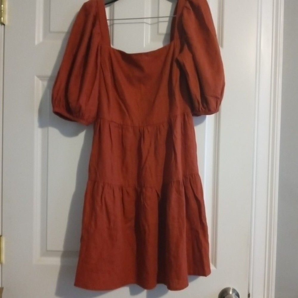 NWOT House of Harlow 1960 Burnt Orange Puff Sleeve Dress